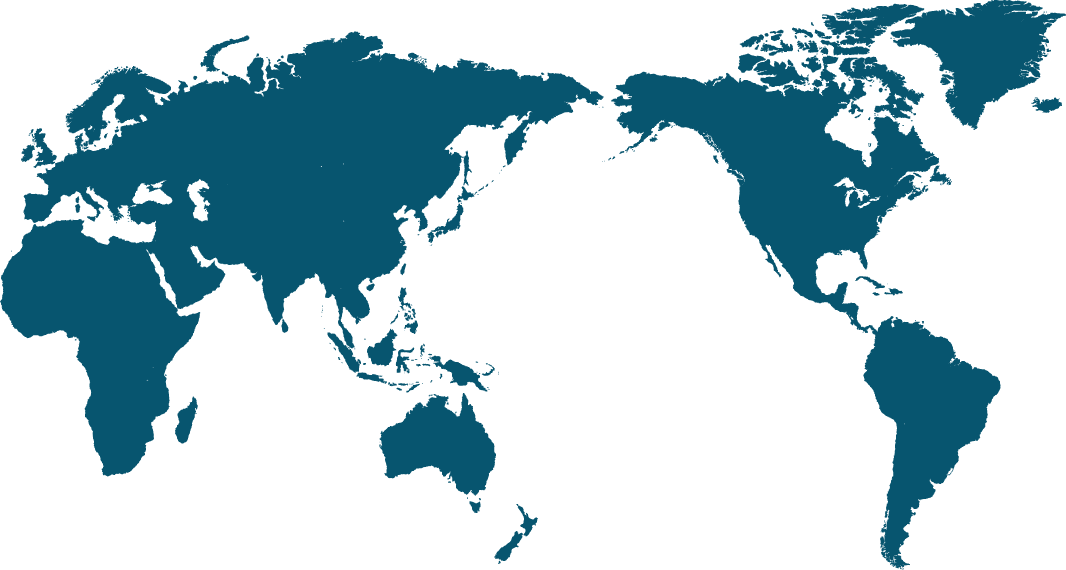 Blue map of the world with ASPEQ headquarters highlighted